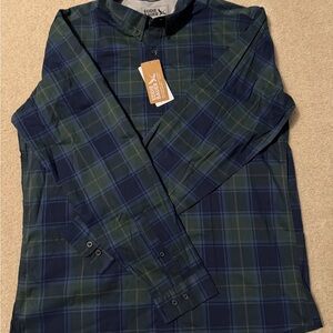 Eddie Bauer Men's Green and Blue Checkered Shirt